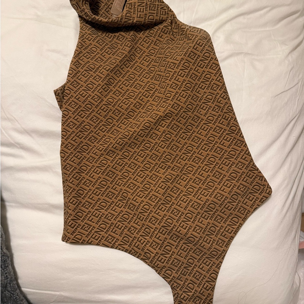 SkimxFendi Logo Print Brown Bodysuit